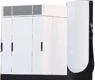 Tesla V3 Supercharger cabinet alongside a V4 post